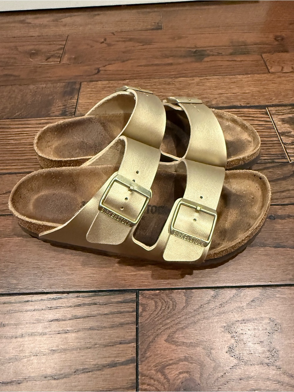 Birkenstock Arizona Metallic Gold Two-Strap Sandals